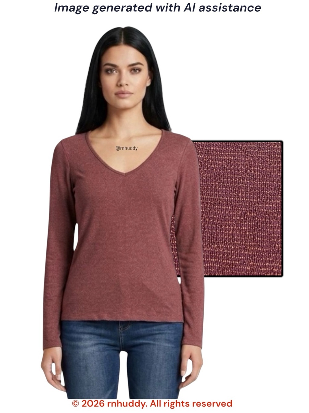 Michael Stars OSFM metallic brick v-neck long sleeve tee American Made